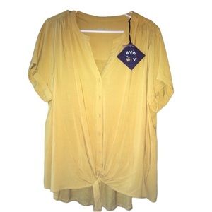 AVA & VIV MUSTARD COLORED TIE FRONT TOP (NWT)